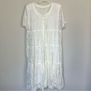 Vintage Lace Cottagecore Prairie Style Cream Colored Dress L-XL
